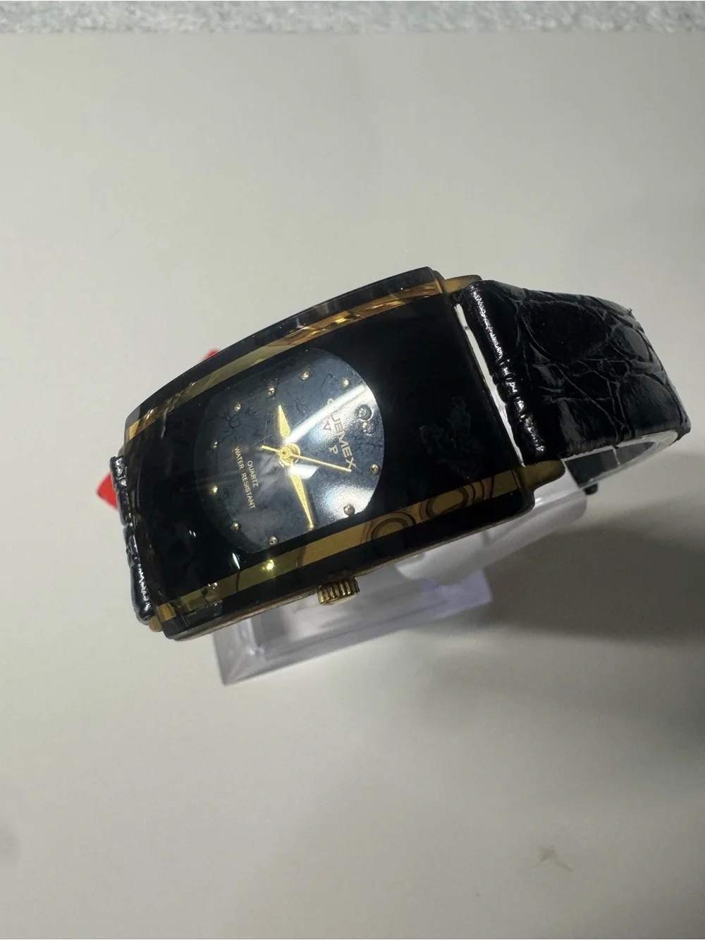 Quemex Black and Gold Rectangular Dress Watch